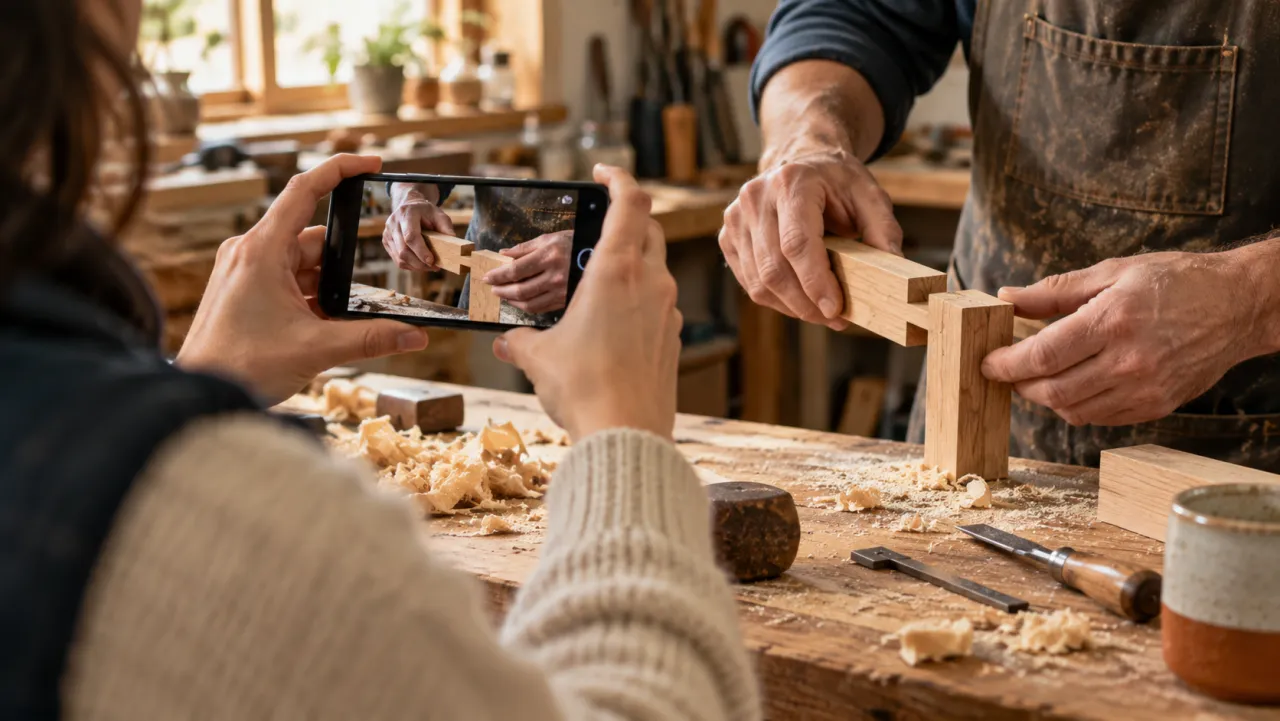 A short workshop demonstration being filmed with a smartphone.